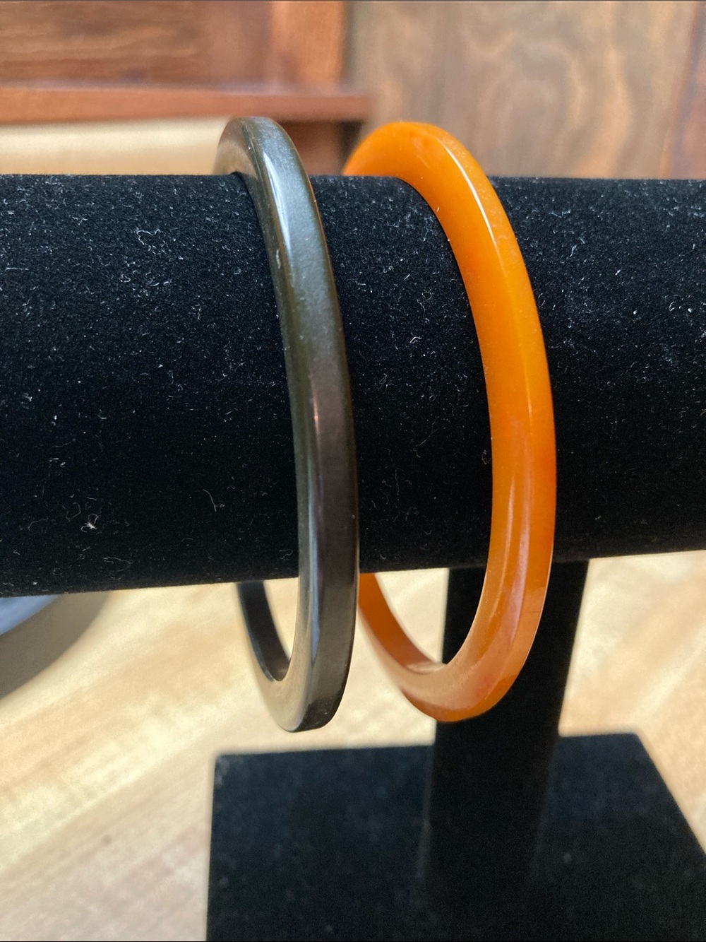 Pumpkin and Olive Bakelite Bangle Bracelets - Unbranded